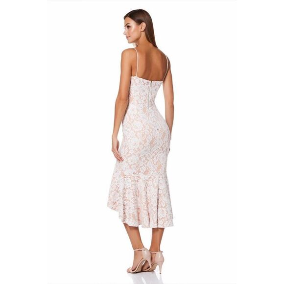 NWT Jarlo London Cleo White Lace Cami Strap Midi Nude Bridal-Ready Dress - Picture 4 of 7